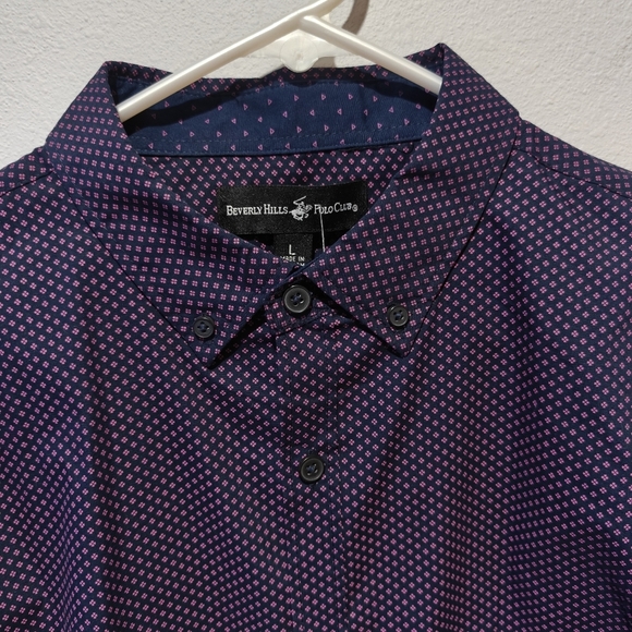 NWT Beverly Hills Polo Club Button Up Shirt Large Purple Geometric Long Sleeve - Picture 1 of 5